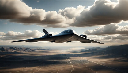 Stealth Strategic Bomber Flying Over a Desert, Perfect as wallpaper