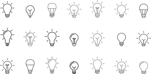 Light Bulb line icon vector, isolated on white background. Idea sign, solution, thinking concept. Lighting Electric lamp, electricity, shine, shiny. Flat style for graphic design, logo, web site, UI.