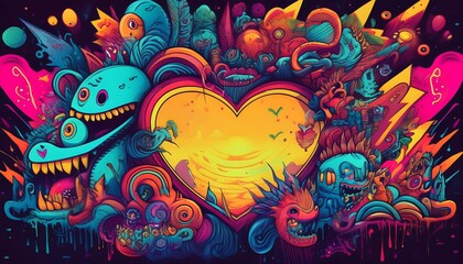 Abstract Colorful Artwork with a Heart-Shaped Center