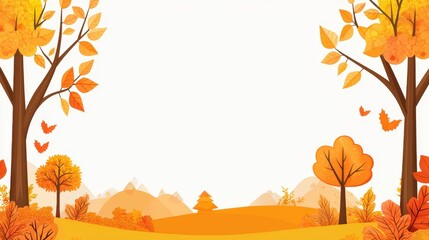 Autumn Forest Landscape with Trees and Mountains