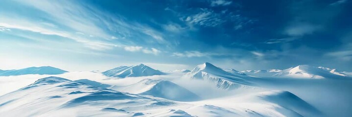winter landscape with snow covered mountains peaks reaching for the clouds