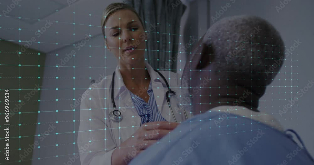 Canvas Prints Animation of cardiograph over caucasian female doctor examining her patient in hospital