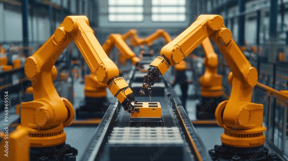 Aufkleber Automated Assembly Line with Robotic Arms.