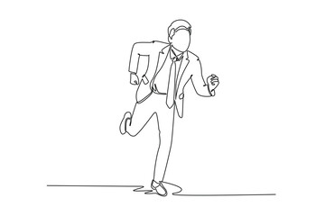 Continuous one line drawing successful energetic businessman sprint running on street road to reach finish line. Business race competition concept. Single line draw design vector graphic illustration