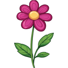 vector magenta dahlia flower clipart with green leaves on the stem
