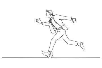 Fototapeta premium Single continuous line drawing successful businessman in formal suit run for work. Salesman running to meeting with client. Late for work. Business people. One line graphic design vector illustration