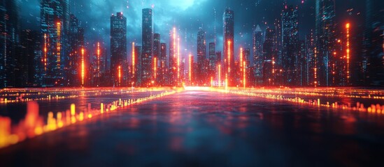 Naklejka premium Futuristic Cityscape with Glowing Lights