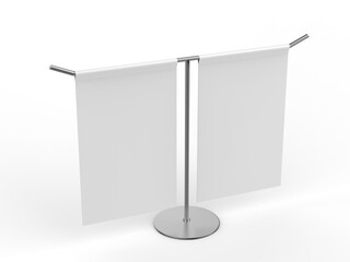 Blank Promotional Dual Table Top Flags On metal stand Template M0ckup 3d illustration.