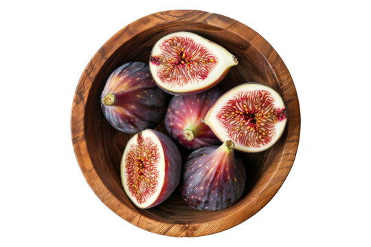 Top view of Fig Fruit that contain in wooden bowl for serving isolated on background, heap of fruit element for decoration.