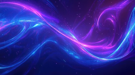 Vibrant glowing energy lines create a magical swirl effect Abstract blue light twists with a 2D cartoon style showcasing neon curves and dynamic electric trails against a dark backdrop