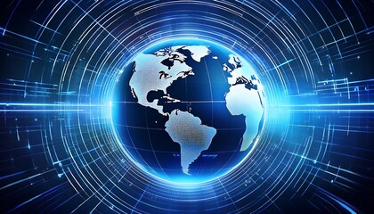 Naklejka premium Globe with Abstract Blue Digital Lines