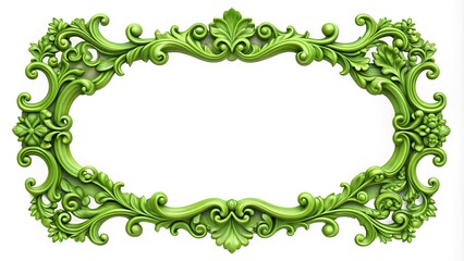 Symmetrical elegant green ornate frame on white background with copy space