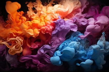 Fototapeta premium background, abstract color schemes, smoothly transitioning into each other. Red, orange, blue and green shades create a sense of movement and energy. The composition resembles clouds or smoke shimmeri