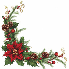 christmas corner element for xmas cards on isolated background, generated ai