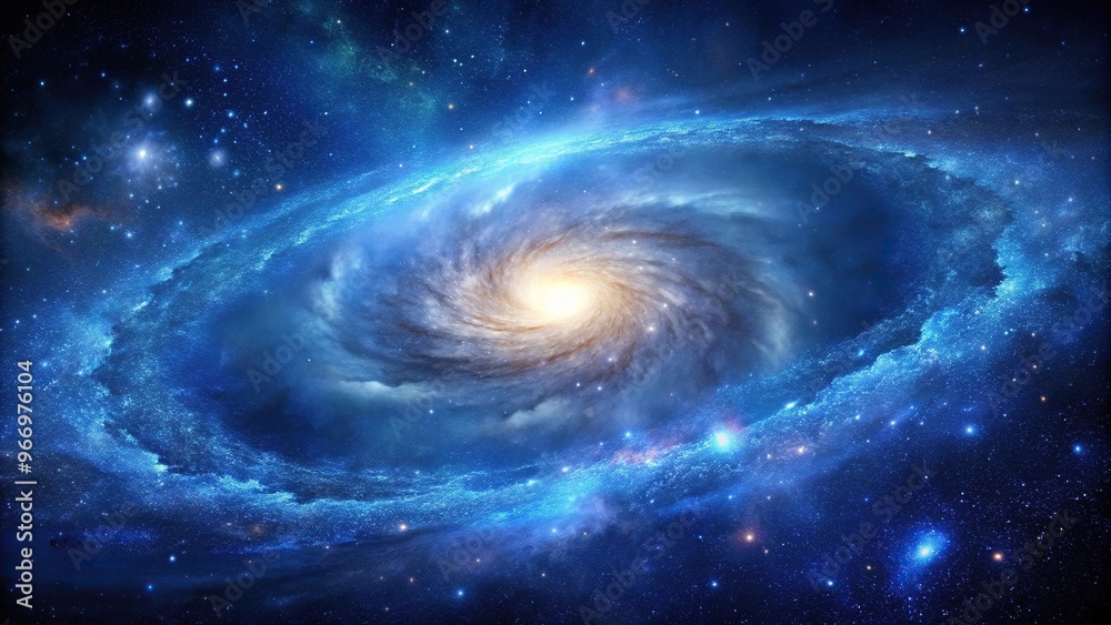 Wall mural symmetrical galaxy with dark black blue background, nebula, galaxies in space, abstract cosmos purpl