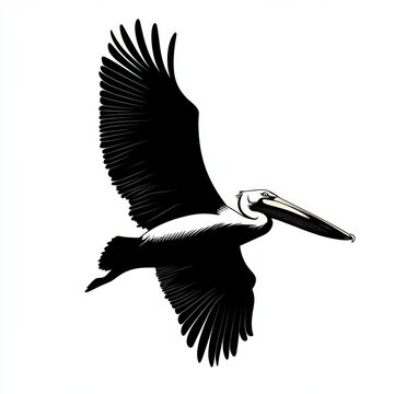 black and white pelican soaring clip art preview