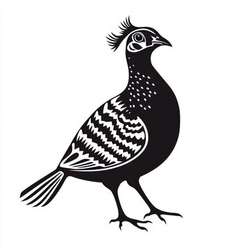 recommend clip art: A black and white illustration of a pheasant standing on a white background.