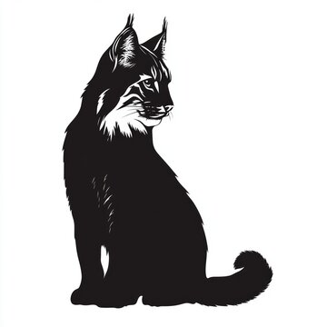 recommend clip art: A black and white silhouette of a bobcat sitting.