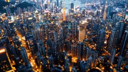 Naklejka premium Modern Cityscape with Connected Network