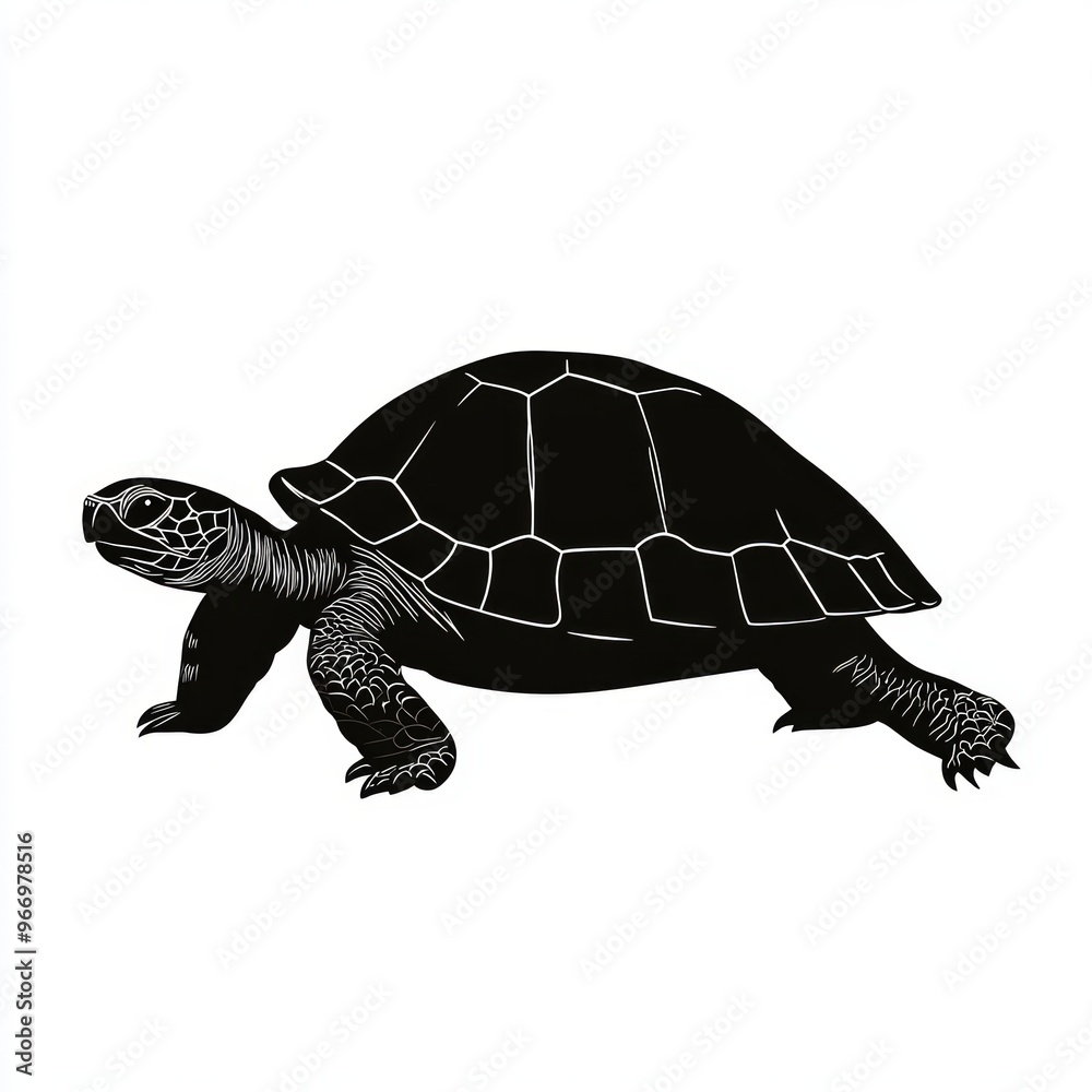 Canvas Prints A black and white silhouette of a turtle walking.