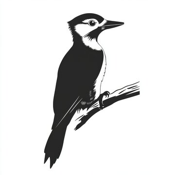 recommend clip art: A black and white silhouette of a woodpecker perched on a branch.