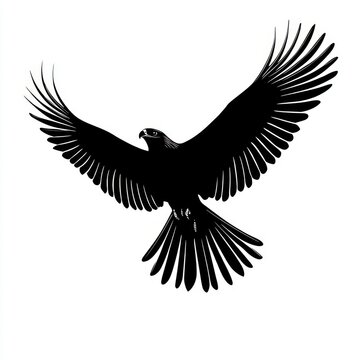 recommend clip art: A black and white silhouette of an eagle in flight with its wings spread wide.