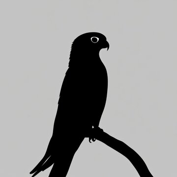 recommend clip art: A black silhouette of a falcon perched on a branch, set against a light grey background.