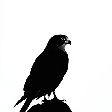 recommend clip art: A black silhouette of a falcon perched on a rock against a white background.