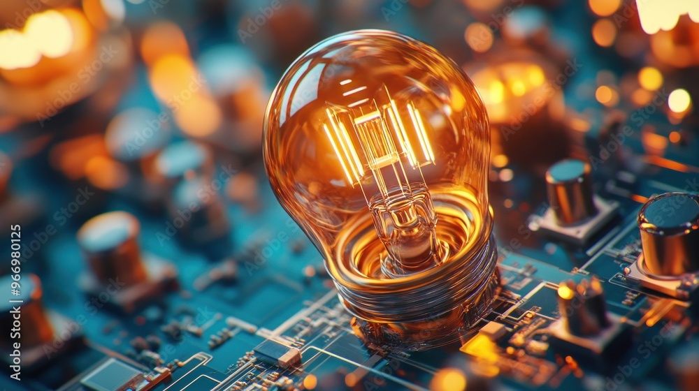Poster light bulb on circuit board.