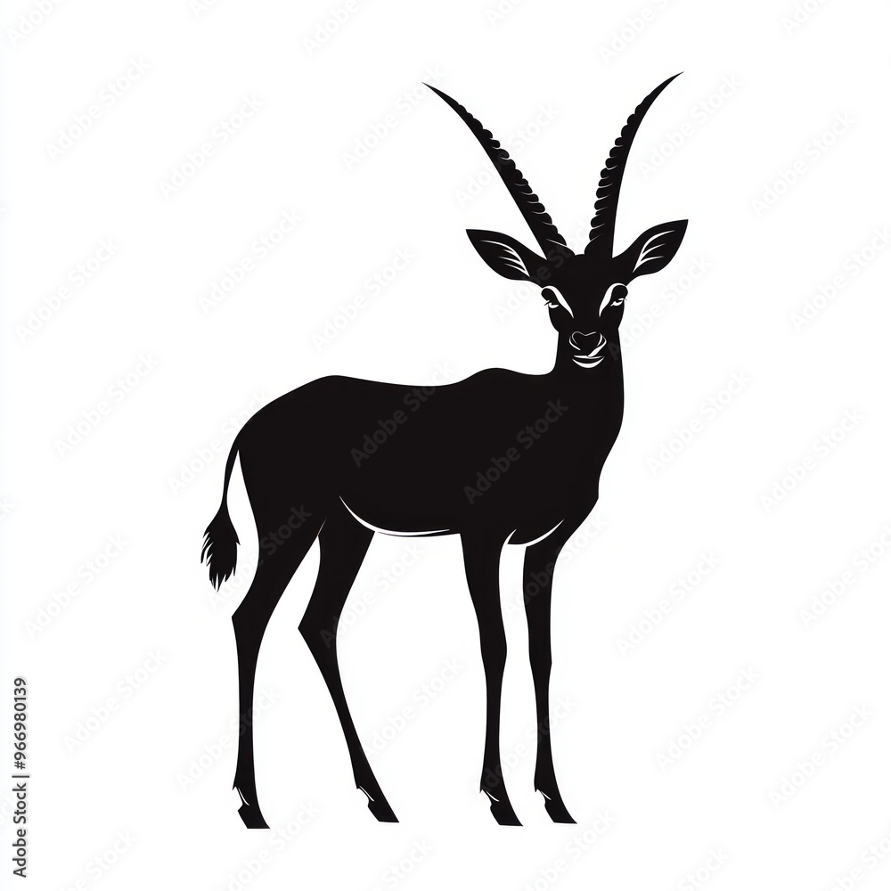 Wall mural A black silhouette of a gazelle with long, curved horns.