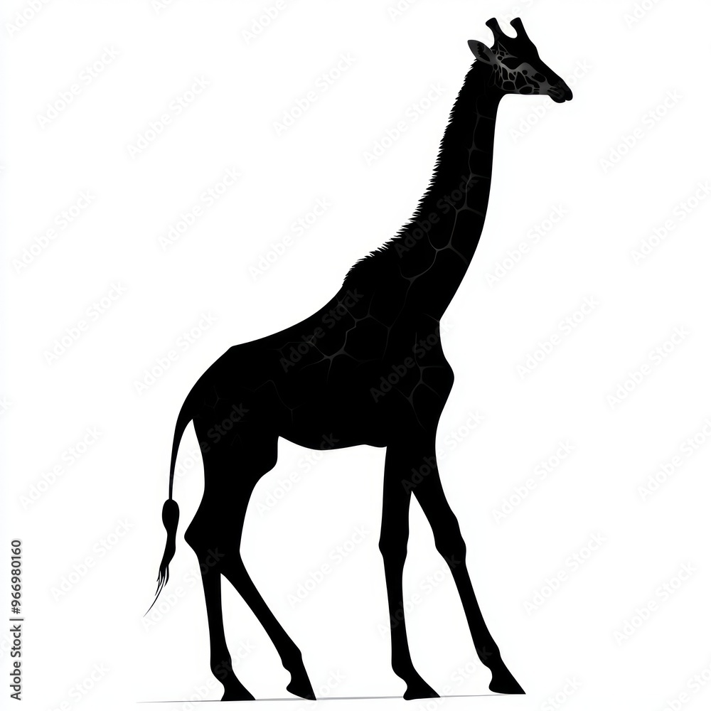 Canvas Prints A black silhouette of a giraffe standing on a white background.