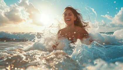 Captivating Moments: A Model Girl Embraces the Ocean&rsquo;s Beauty and Joy