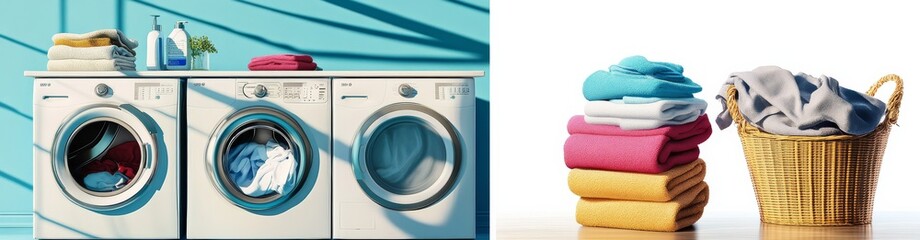Set of laundry-related objects featuring a beach house aesthetic.