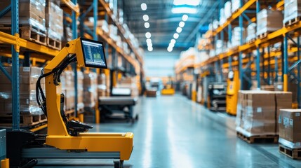 Automated Warehouse System with Robotic Arm and Control Panel