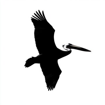 recommend clip art: A black silhouette of a pelican in flight against a white background.