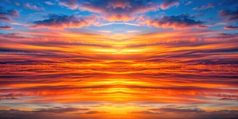 Fototapeta premium Symmetrical orange and pink striped clouds at twilight with natural background