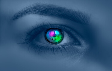 The camera lens inside the eye -  technology background