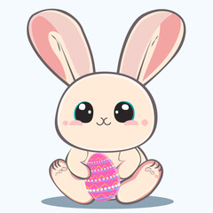 Easter bunny, kawaii easter bunny with egg. Cute baby animal with ears and big eyes