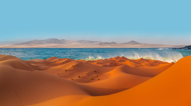 Namib desert with Atlantic ocean meets near Skeleton coast - Namibia, South Africa