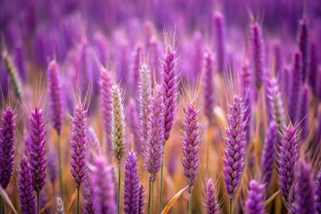Obraz premium Symmetrical purple spikelets of field cereal in a wild field