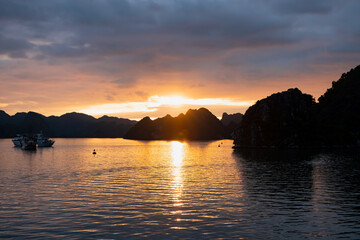 Sunset In The Morning On The harbour In Ha long Bay In Vietnam