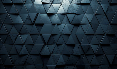 Futuristic Dark Triangular 3D Wall Tiles with Polished Black Surface, Geometric Abstract Background for Modern Interior Design, Sci-Fi Aesthetic