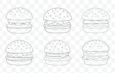 Print Portobello Mushroom Burger Line Art Vector Set of Detailed Burger Illustrations for Food and Culinary Design Projects