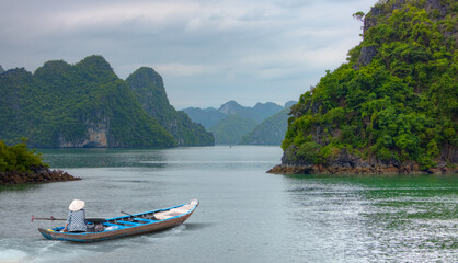 Sunset In The Morning On The harbour In Ha long Bay In Vietnam