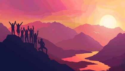 Triumphant Triumph: Celebrating Success at Sunset on the Mountain Top