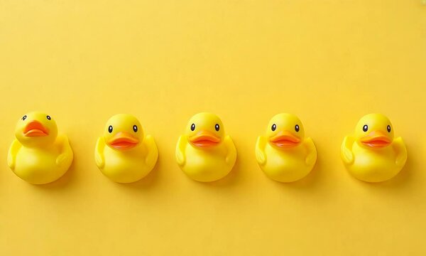 Five Yellow Rubber Ducks in a Row