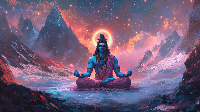 Maha Shivratri festival celebration hindu lord god shiva in Magical lights background