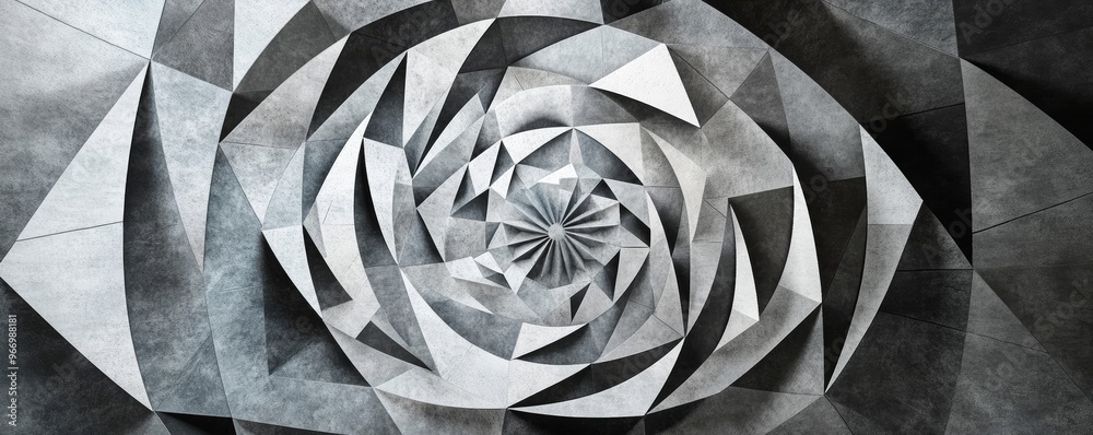 Poster geometric abstract spiral pattern in grayscale
