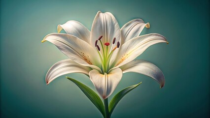 Symmetrical vintage Madonna Lily flower on white background