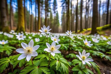 Symmetrical white flowers of Moneses uniflora in Carpathian mountain forest